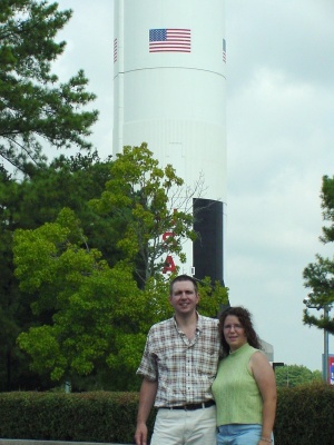 Mike and Jenny Jetzer with USSRC Saturn V replica