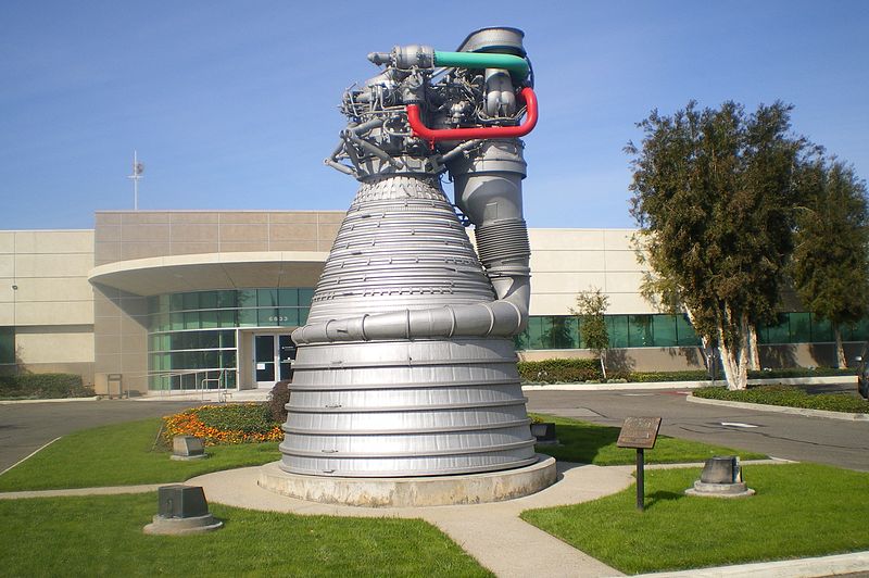 F-1 rocket engine EM-1 (Engineering Mockup 1) outside Rocketdyne
    headquarters in Canoga Park