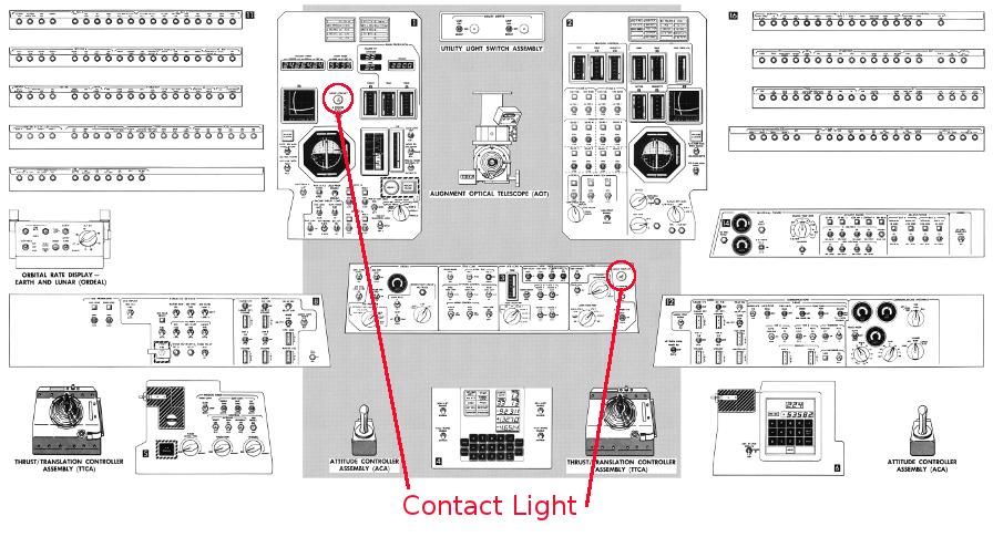Apollo Lunar Module LM controls and displays control panel contact
    light
