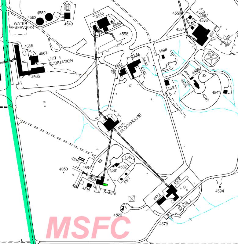 detail 1998 map of Redstone Arsenal showing Marshall Space Flight
	Center East Test Area