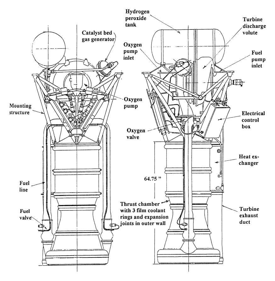 Redstone missile A-6/NAA 75-110 rocket engine with dimensions and callouts