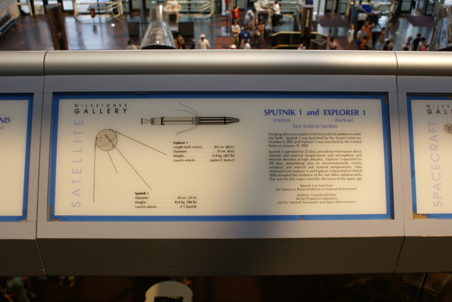 Sputnik 1 and Explorer 1 sign in the Milestones of Flight at the National Air & Space Museum