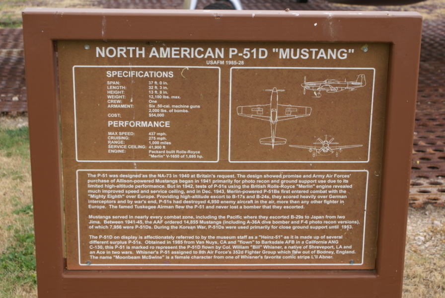 Sign by the P-51D at Barksdale Global Power Museum (Formerly the 8th Air Force Museum)