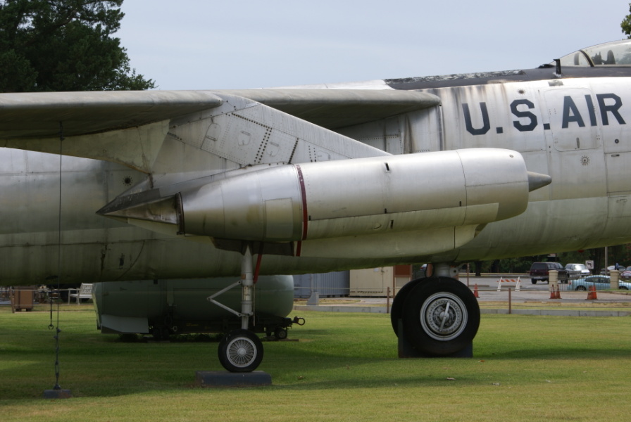 Inboard J47 engine nacelle with outrigger wheel landing gear on B-47E at Barksdale Global Power Museum (Formerly the 8th Air Force Museum)
