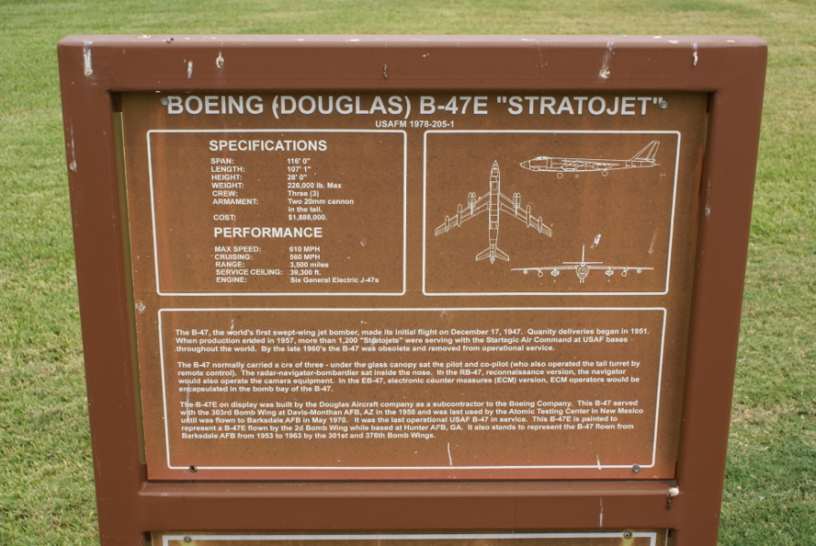 Sign by the B-47E at Barksdale Global Power Museum (Formerly the 8th Air Force Museum)