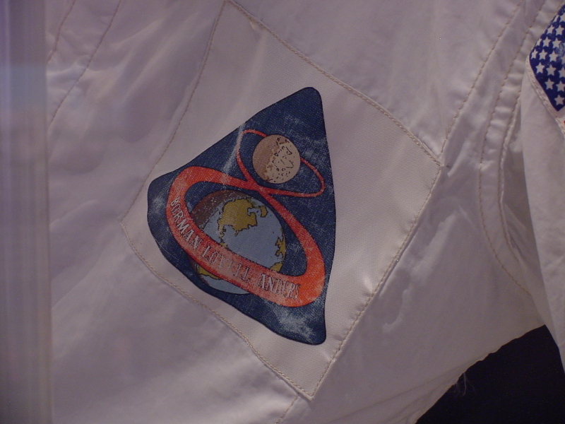 Apollo 8 crew patch on Lovell's Apollo 8 Inflight Coverall Garment (ICG) jacket at Adler Planetarium