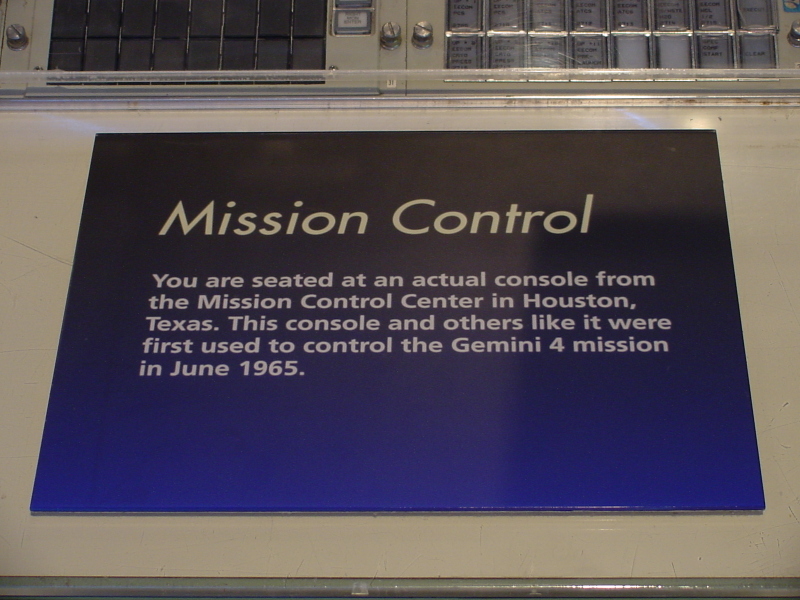 Sign by the Mission Control Console at the Astronaut Hall of Fame
