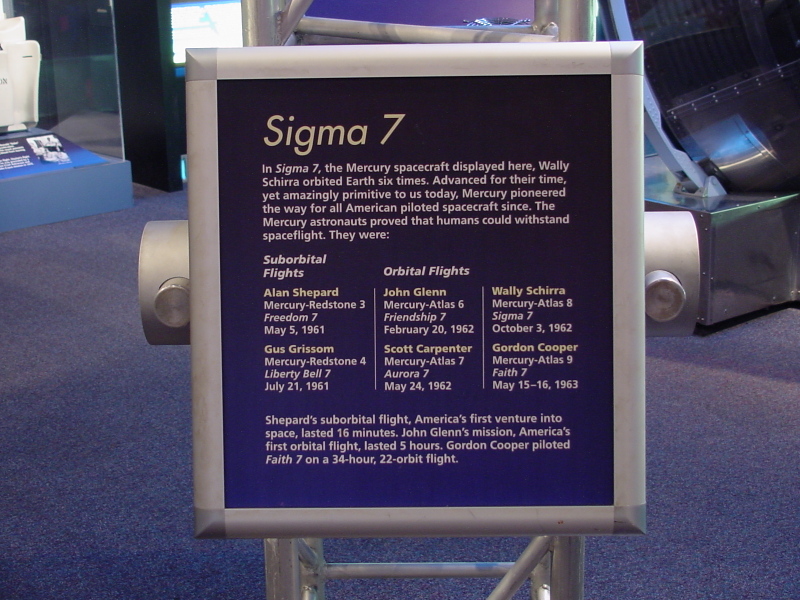 Sign by Mercury Spacecraft Sigma 7 at Astronaut Hall of Fame