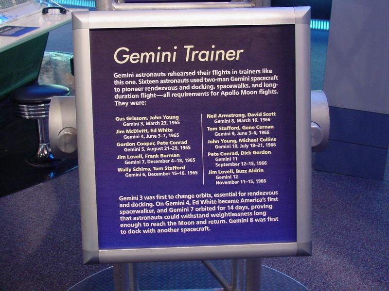 Sign by Gemini Trainer at the Astronaut Hall of Fame