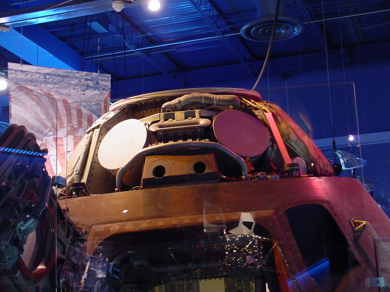 Apollo 14 command module earth landing system, including drogue parachutes and pitch thrusters, at Astronaut Hall of Fame