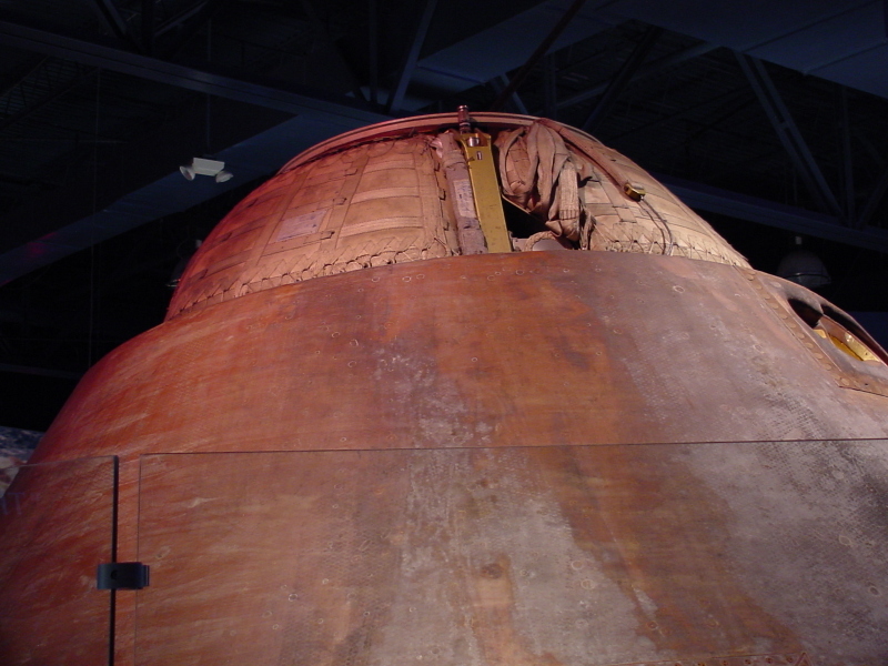 Apollo 14 crew compartment heat shield and parachute bags at Astronaut Hall of Fame
