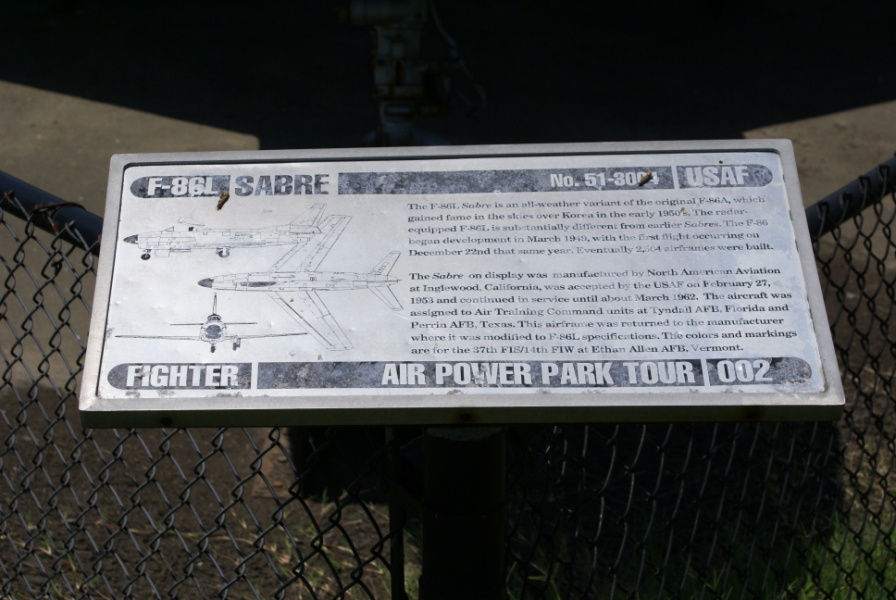 Sign by the F-86 at Air Power Park