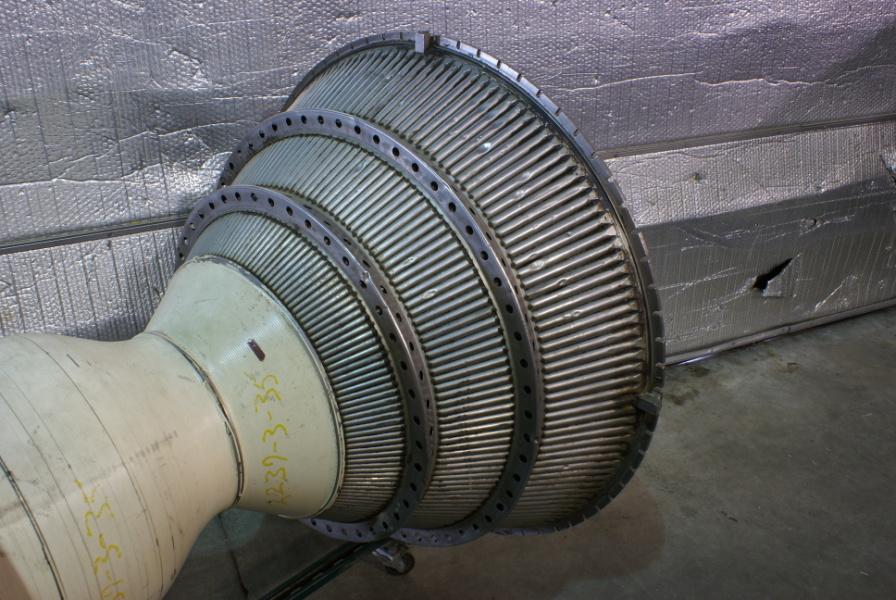 View of regenerative cooling tubes on the LR-91 Thrust Chamber at the Air Zoo