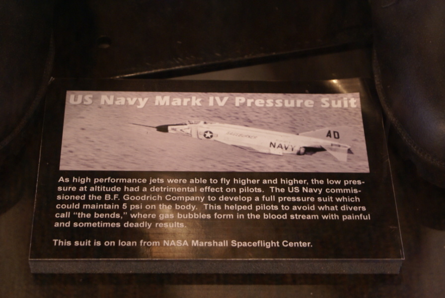 Sign accompanying Mark IV Pressure Suit (East Campus) at Air Zoo