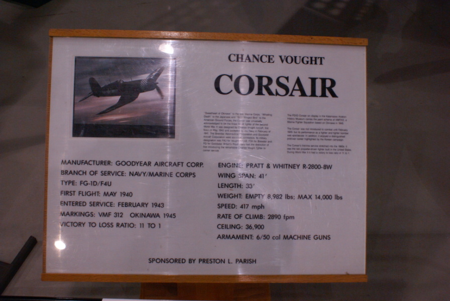 Sign for the Corsair at the Air Zoo