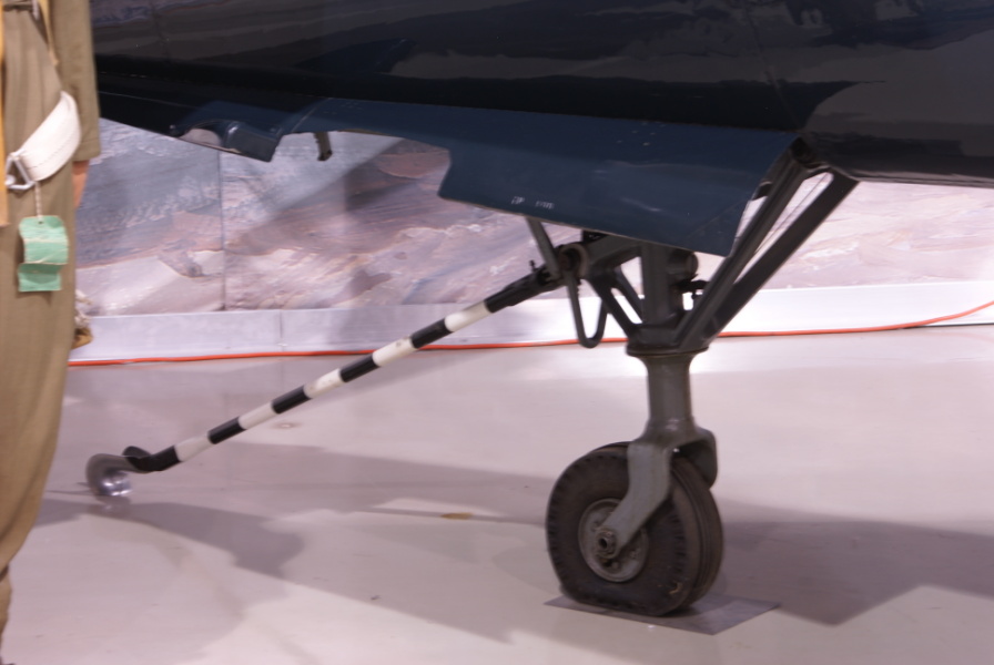 Tailhook at tail gear on the Corsair at the Air Zoo