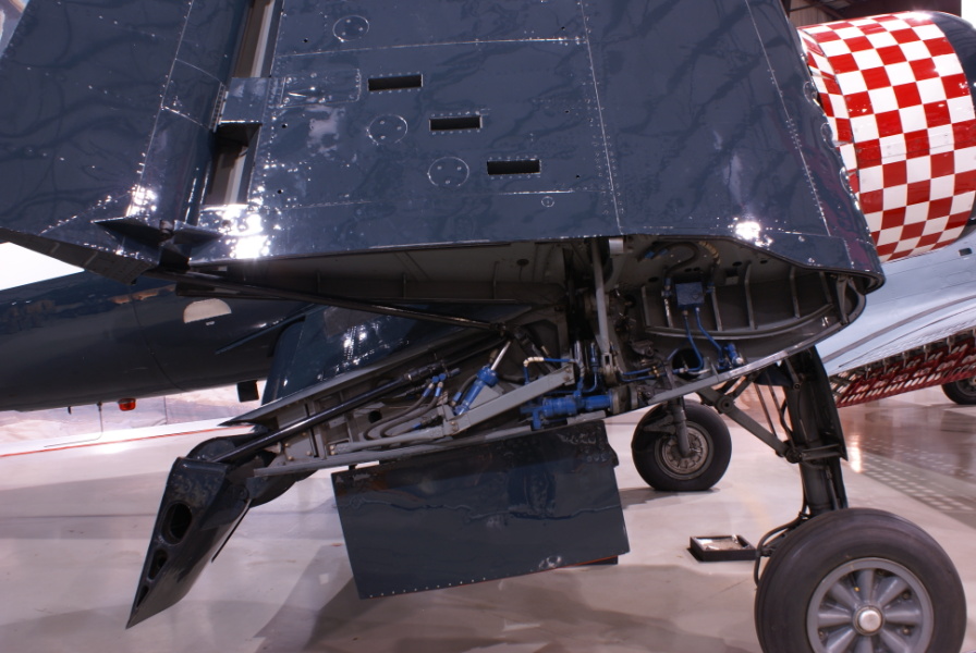 Folded wing hinge on the Corsair at the Air Zoo