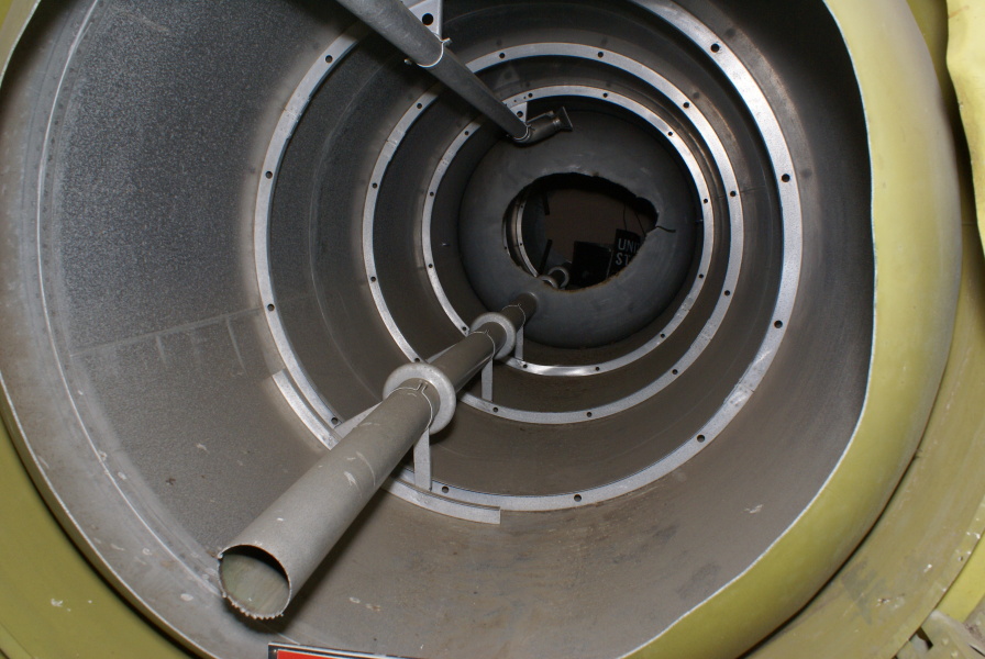 LOX vent line and conduit on interior of propellant tanks on interior of Redstone Center Unit at Air Zoo