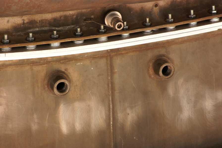 Pyrotechnic igniter bosses on F-1 Engine nozzle extension at Air Zoo