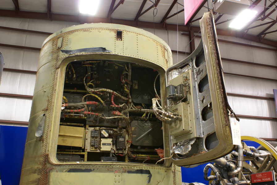 Instrument compartment and access door on Redstone Aft Unit at Air Zoo