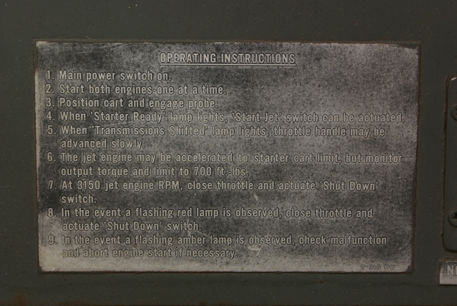 Operating instructions decal on the SR-71 AG-330 Start Cart at the Air Zoo.