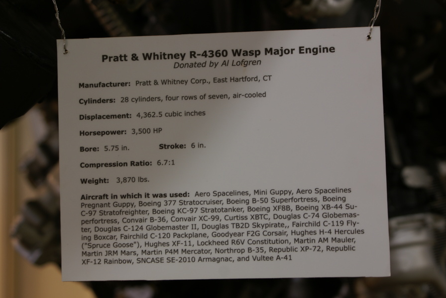 Sign on the Wasp Major R-4360 Engine at the Air Zoo