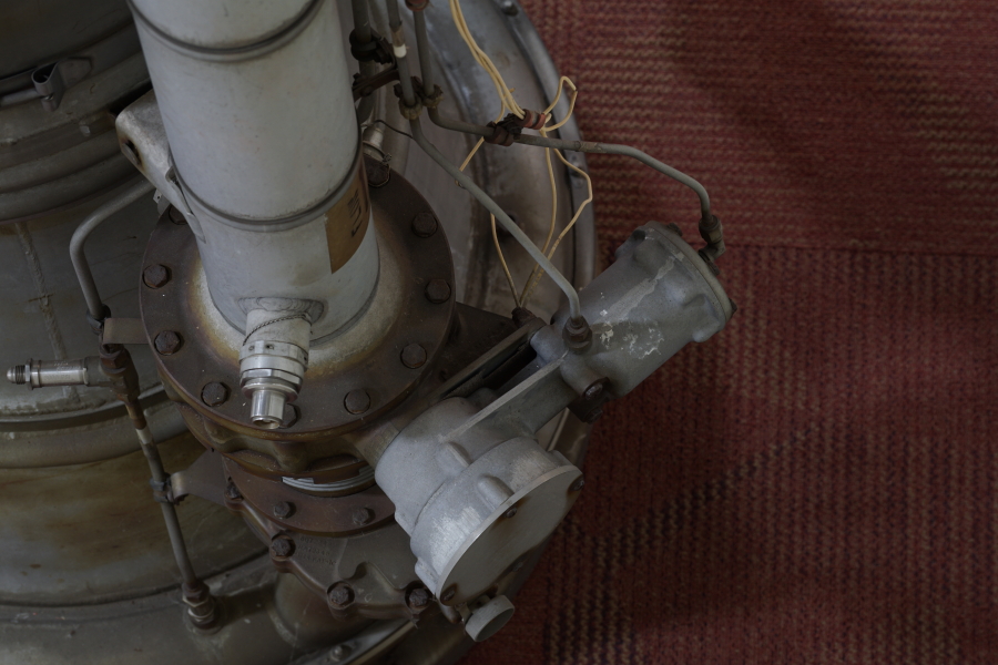 Main fuel valve and fuel inlet manifold on A-7 Engine ("As Removed") at Air Zoo