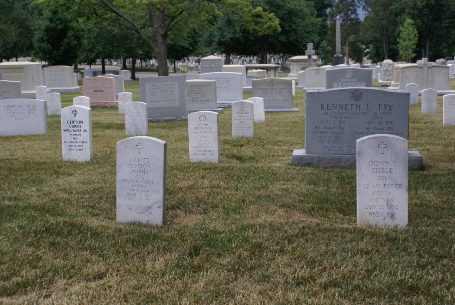 Graves of CC Williams, Jim Irwin, and Donn Eisele at Arlington National Cemetery