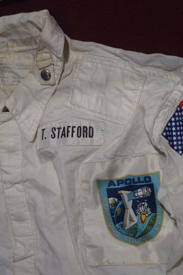 Mission patch and T. Stafford name tag on Stafford's Apollo 10 Inflight Coverall Garment at Celebrating Apollo