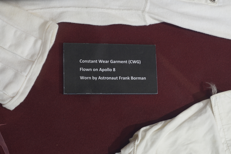 Sign accompanying Borman's Apollo 8 Constant Wear Garment at Celebrating Apollo