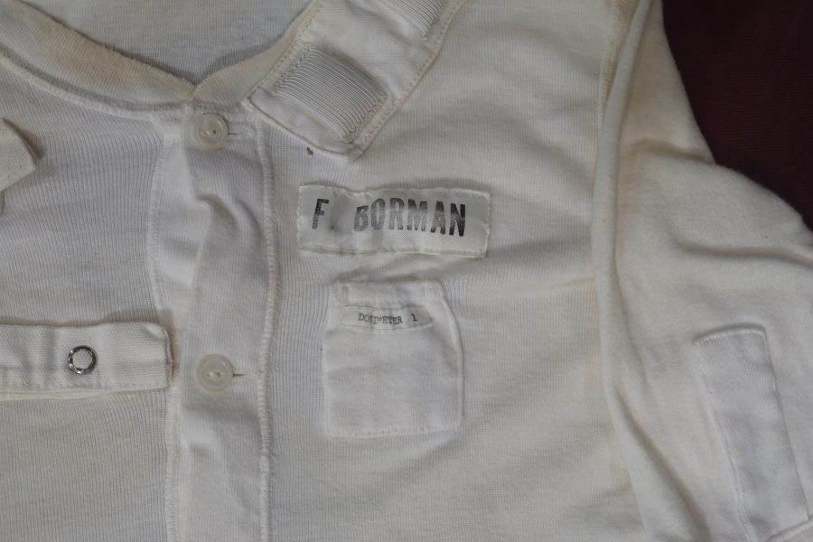 F. Borman name tag and dosimeter pocket on Borman's Apollo 8 Constant Wear Garment at Celebrating Apollo
