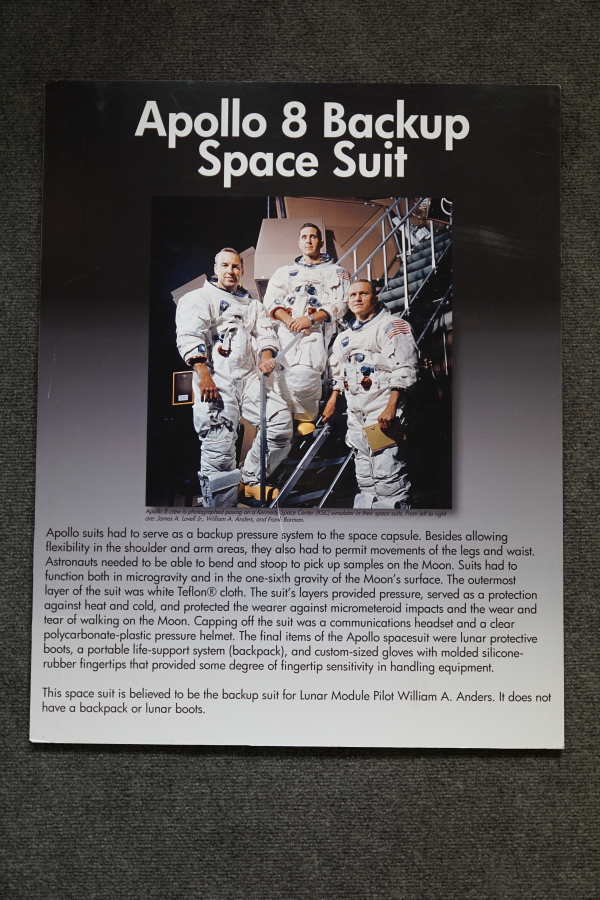 Sign accompanying Anders' Apollo 8 Suit at Celebrating Apollo