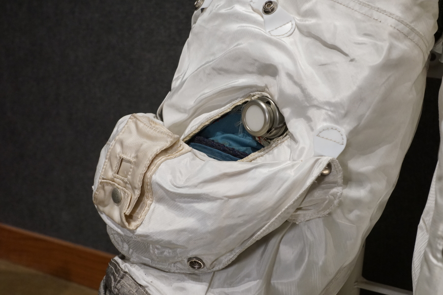 UTCA/biomedical flap, including UTCA connector and dosimeter pocket on Anders' Apollo 8 Suit at Celebrating Apollo
