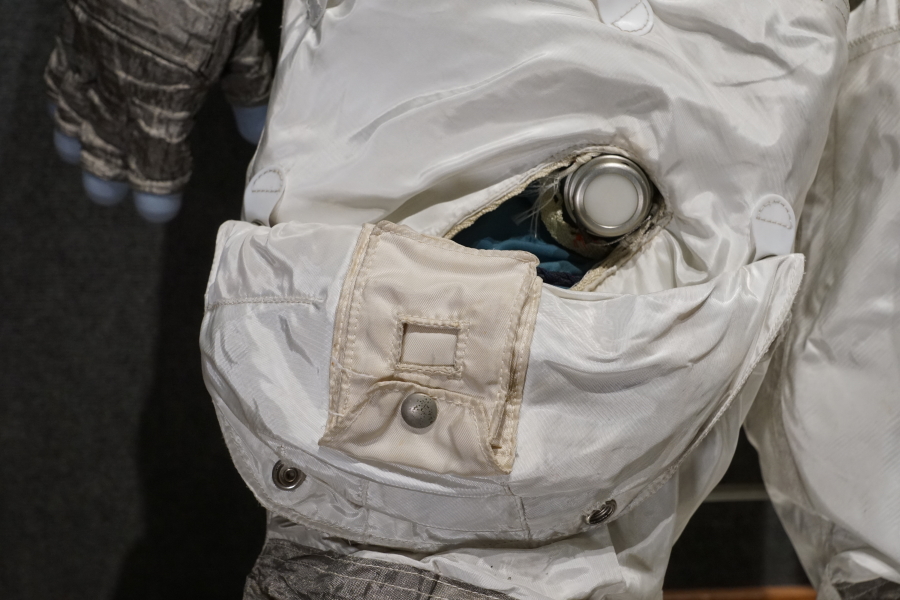 UTCA/biomedical flap, including UTCA connector and dosimeter pocket on Anders' Apollo 8 Suit at Celebrating Apollo