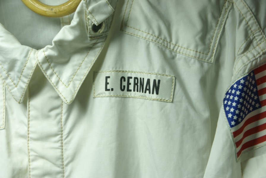 E. Cernan tag tag on Cernan's Apollo 17 Inflight Coverall Garment (ICG) at Cernan Center