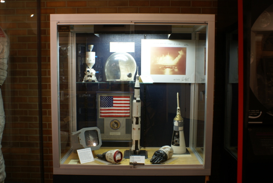 Display case containing Cernan's Apollo 10 Helmet at Cernan Center
