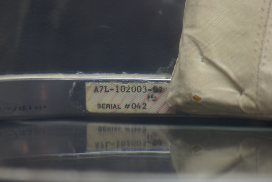 Serial number ID plate/tag on Cernan's Apollo 10 Helmet at Cernan Center