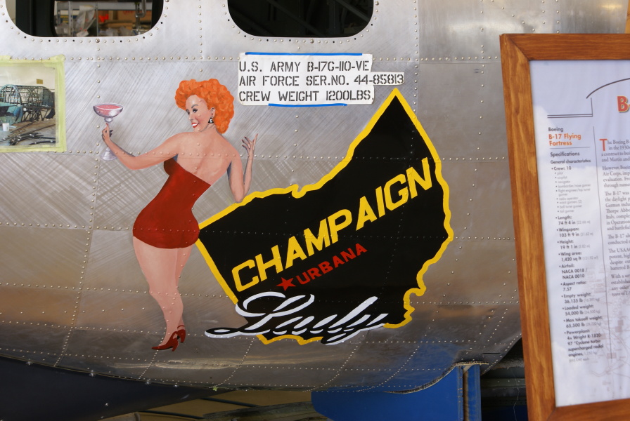 B-17 (Restoration as of May 2014) nose art Champaign Lady at Champaign Aviation Museum
