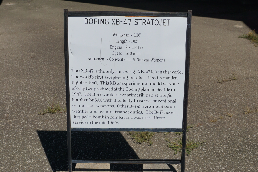 Sign by the XB-47 at Chanute Air Museum