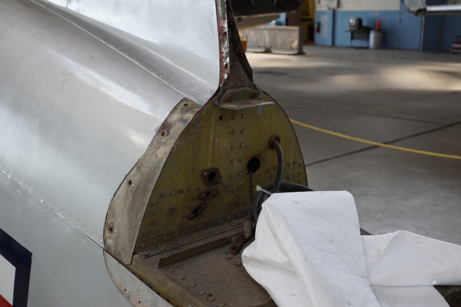 Aft P-51H fuselage with empennage removed at Chanute Air Museum