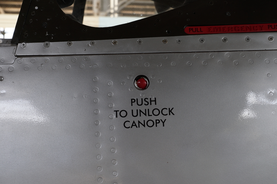 P-51H canopy unlock button at Chanute Air Museum