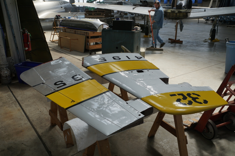 P-51H vertical stabilizer, rudder, and rudder trim tab at Chanute Air Museum