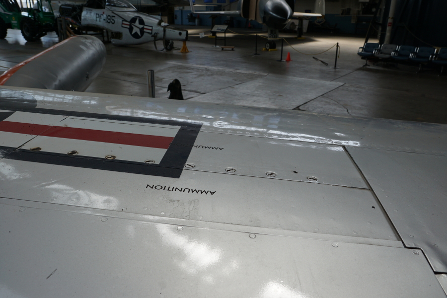 P-51H wing machine gun ammunition access panel at Chanute Air Museum