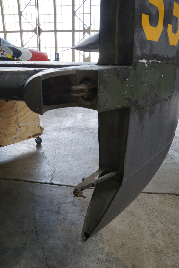 Rudder attach points on B-25 horizontal and vertical stabilizers at Chanute Air Museum