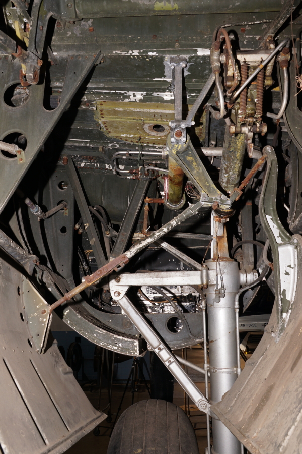 Interior of B-25 landing gear bay in engine nacelle at Chanute Air Museum