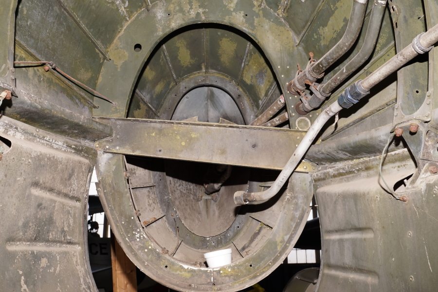 Interior of B-25 landing gear bay in engine nacelle at Chanute Air Museum