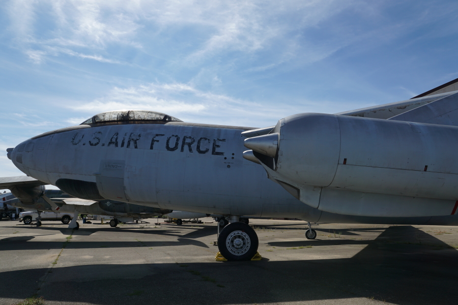 Forward section of XB-47, including nose and engines, at Chanute Air Museum