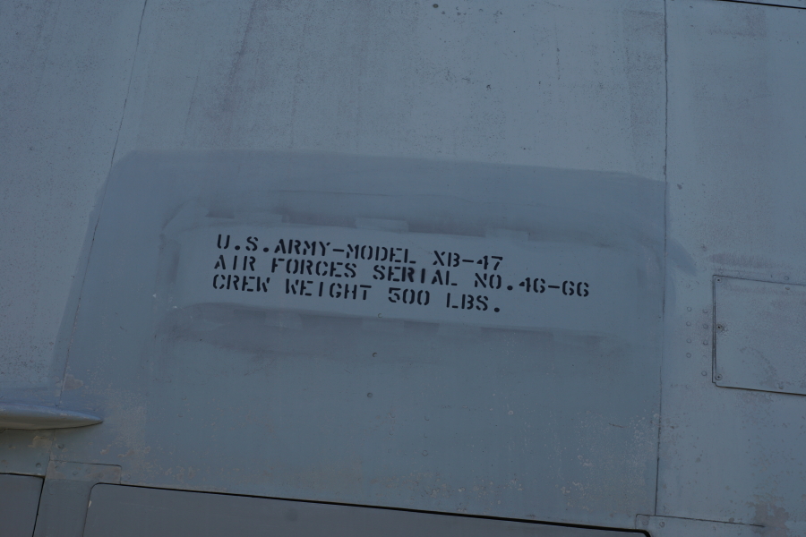 Serial number (46-66, aka 46-066) on XB-47 at Chanute Air Museum