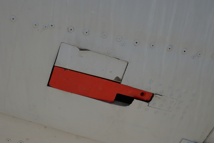 Latch on crew entry hatch on XB-47 at Chanute Air Museum