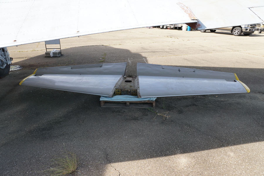 P-51H horizontal stabilizer, elevator, and elevator trim tab at Chanute Air Museum